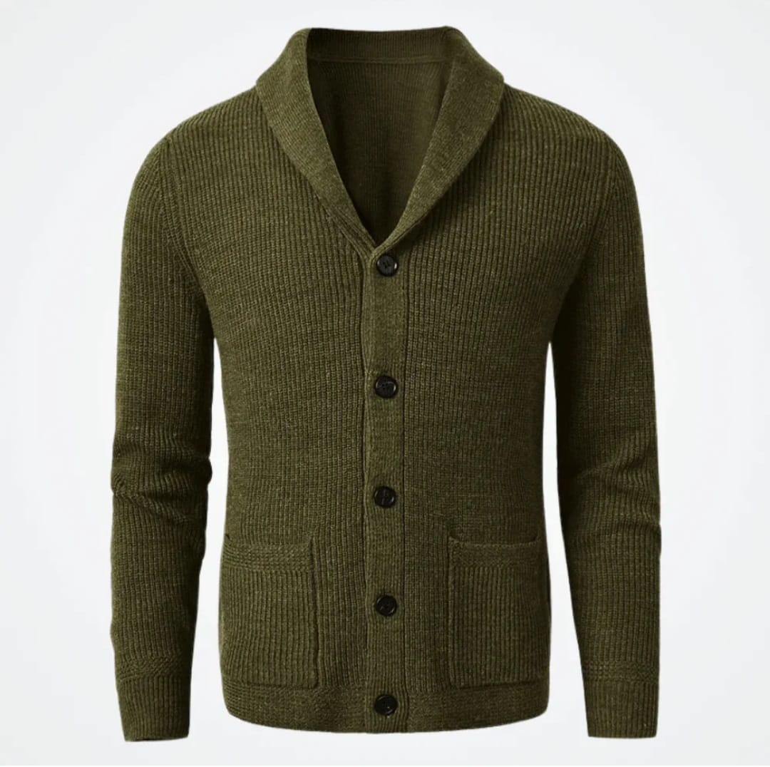 Shawl-collar button cardigan